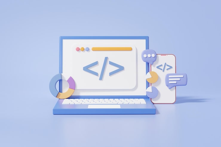 Modern user interface UIUX design Mobile system application software development concept programming coding smartphone connections cartoon minimal 3d render illustration