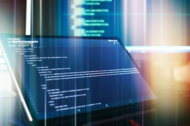 Photo monitor closeup of function source code abstract it technology background software source code