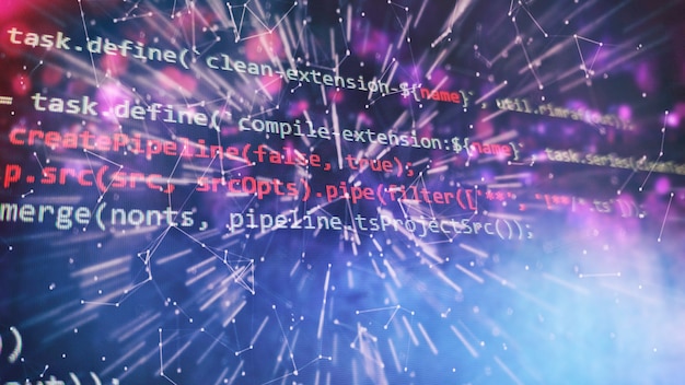 Photo monitor closeup of function source code. abstract it technology background. software source code.