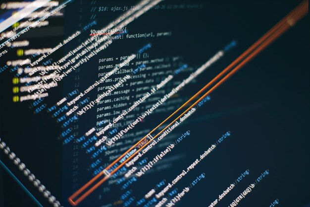 Photo monitor closeup of function source code.writing programming functions on laptop. big data and internet of things trend.