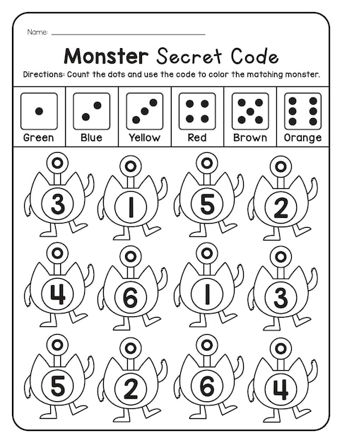 Photo monster math worksheet numbers