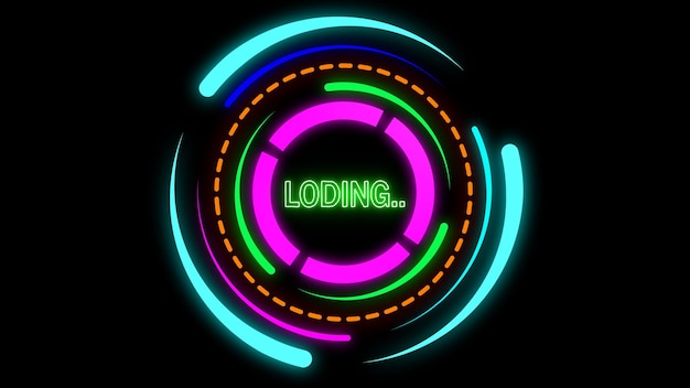 Photo neon loading circle wit colorful on a black background