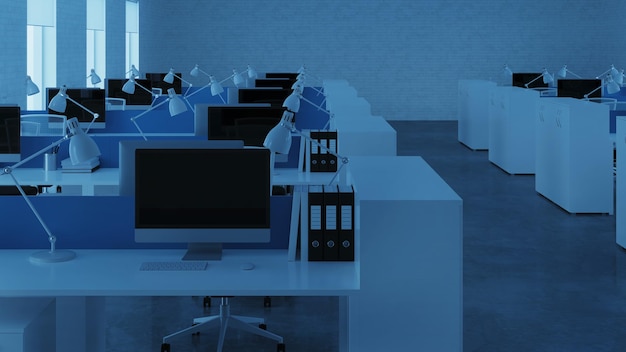 Photo office space. open space. design of office. 3d rendering.