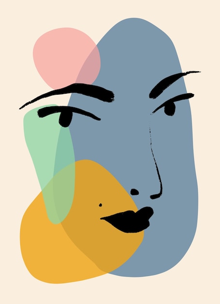 Photo painted line art woman face beauty clothing line art girl painting