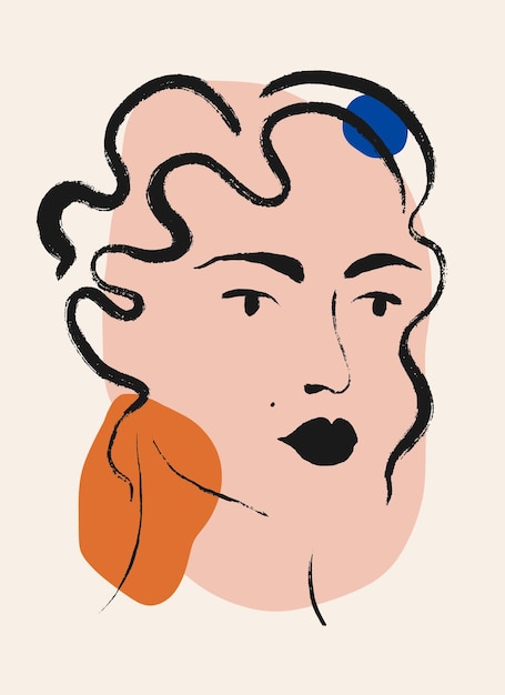 Photo painted line art woman face beauty clothing line art girl painting