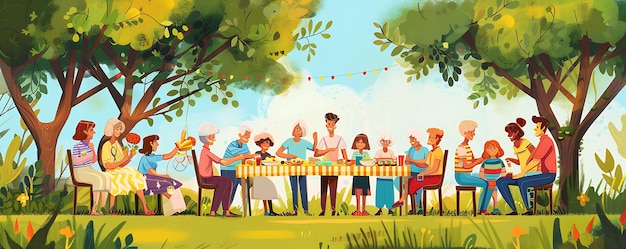 Photo a painting of a family having a picnic in the park