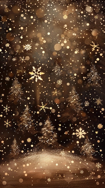 Photo a painting of a snowy forest with trees and snowflakes
