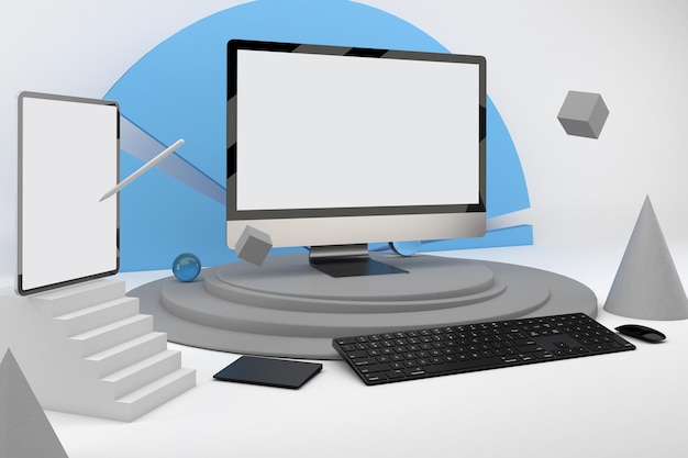 Photo pc and tablet in white background