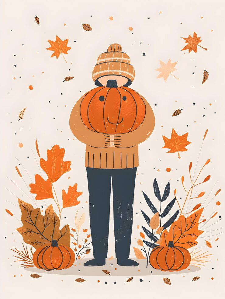 Photo a person holding a pumpkin and autumn leaves symbolizing thanksgiving with copy space 3d flat ico