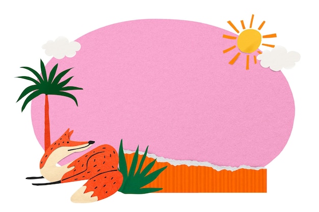 Photo pink frame png fox paper craft border copy space shape collage element transparent background