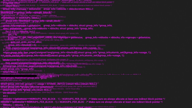 Photo pink screen coding hacker concept animation with glitch programming code typing error