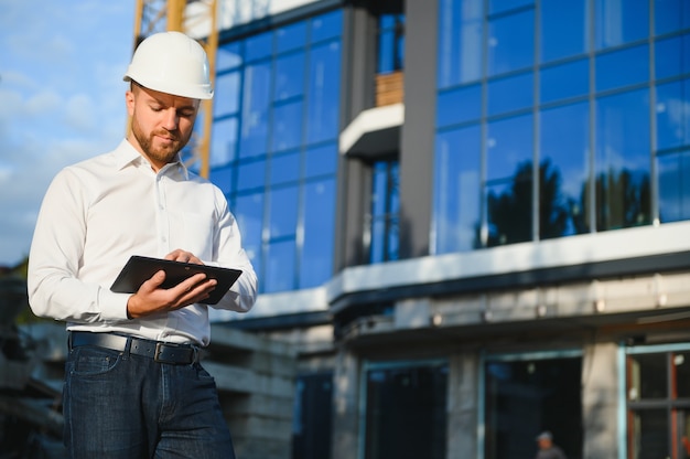 Photo portrait of an handsome engineer at work
