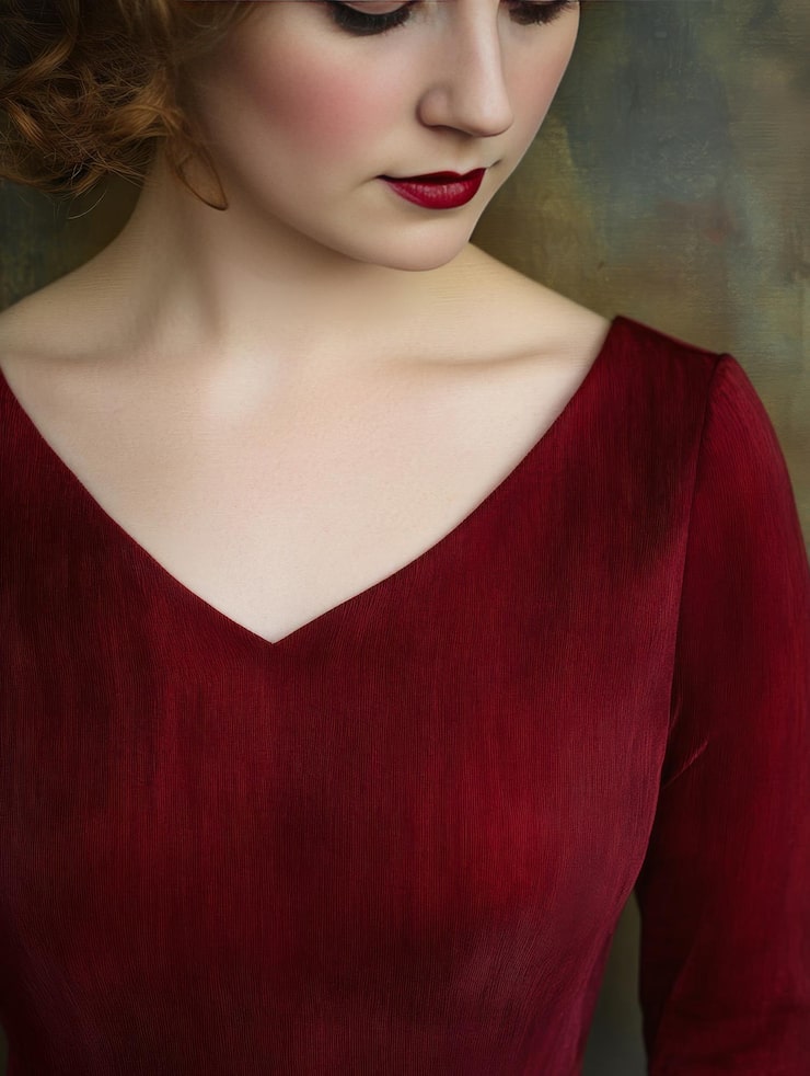 portrait of young beautiful woman with red lips