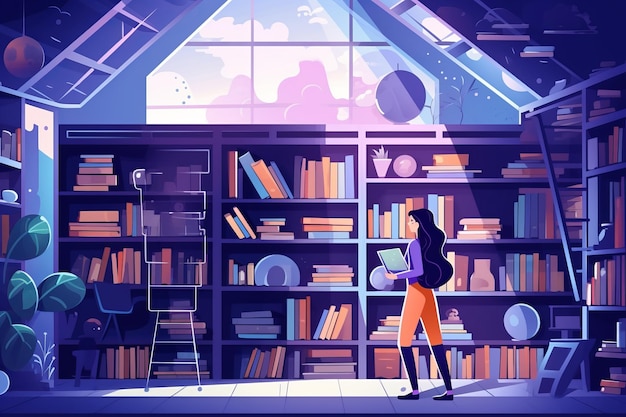 Photo the power of knowledge exploring learning and education at the university library with a curious gi