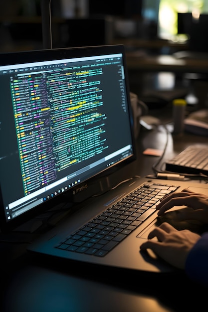 Photo professional coder programming in javascript python c a modern coding desk setup