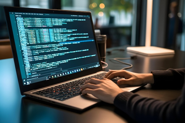 Photo professional coder programming in javascript python c a modern coding desk setup