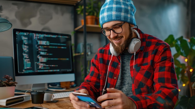 Photo the programmer at desk