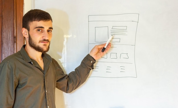 Photo programmer at the work woung programmer working with code