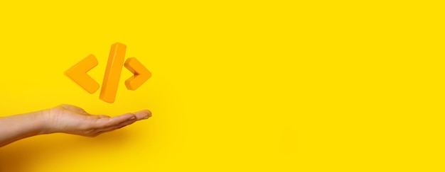 Photo programming 3d render code icon programming code symbol in hand coding or hacker background development and software concept