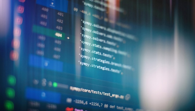 Photo programming code on computer screen software development writing program code on computer