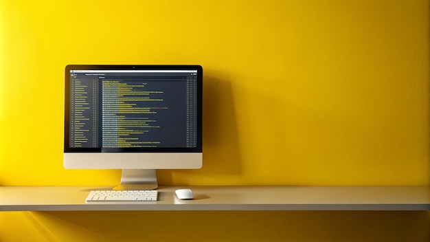 Photo programming code in computer screen with gradient background