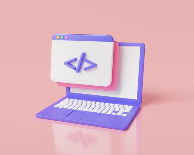Photo programming code product development on web browser laptop website coding develop coding coding language development java program data web development concept 3d icon render illustration
