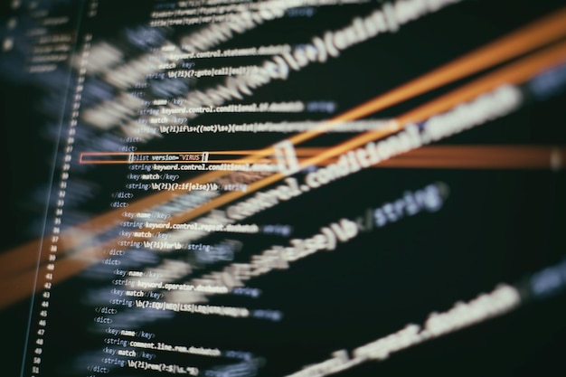 Photo programming code screen of software developer software programming work time