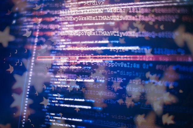 Photo programming code screen of software developer. software programming work time.