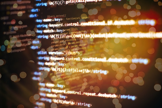 Photo programming code screen of software developer. software programming work time.
