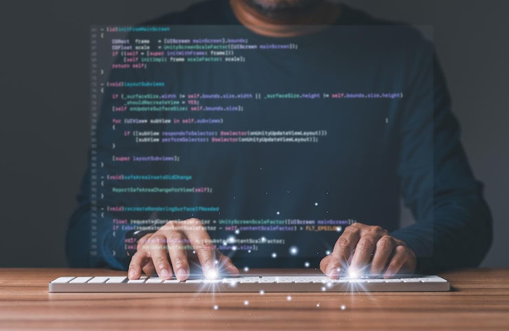 programming coding web app from work at home code show screen monitor
