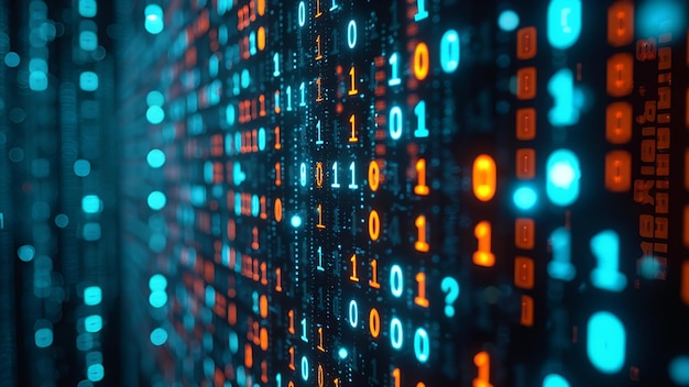 Photo programming and cybersecurity background digital binary code display background