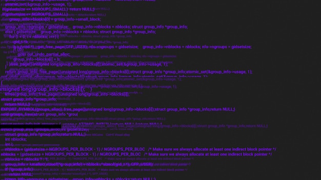 Photo purple screen coding hacker concept animation with glitch programming code typing error
