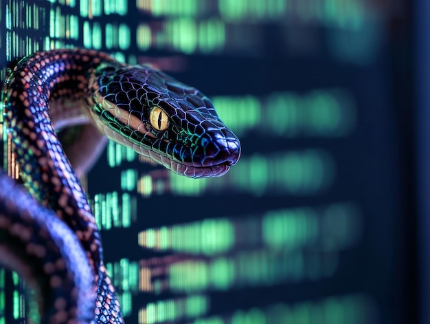 Photo python programming for data engineering a computer screen featuring code and a digital snake