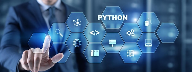 Photo python programming language programing workflow abstract algorithm concept on virtual screen