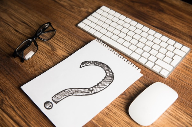 Photo question mark and keyboard with mouse