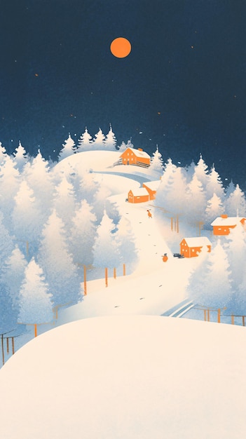 Photo quiet mountain village after heavy snow illustration background