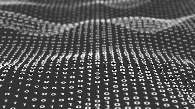 Photo random digital binary data moving in wave background, abstract futuristic computer programing code technology cyberspace concept illustration
