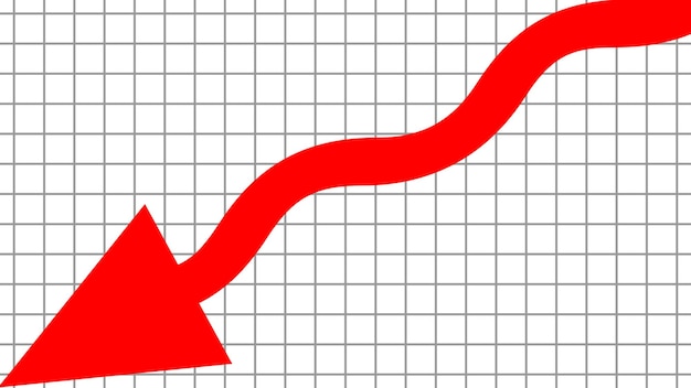 Photo a red arrow pointing down on a graph showing loss negative growth and decrease in sales