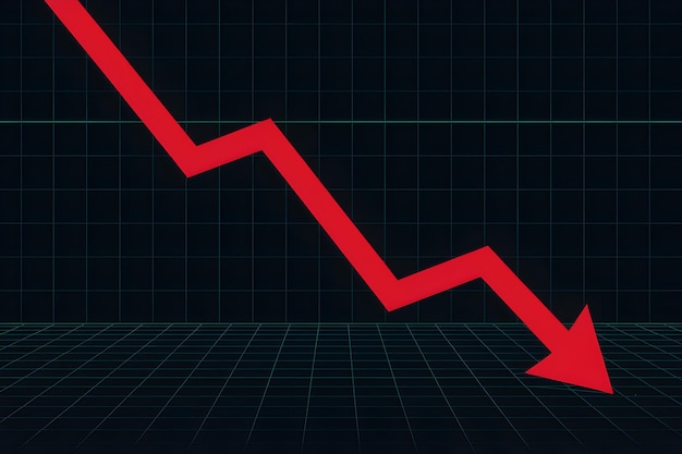 Photo red line plunges downward on black background grid pattern sharp decline highlighted