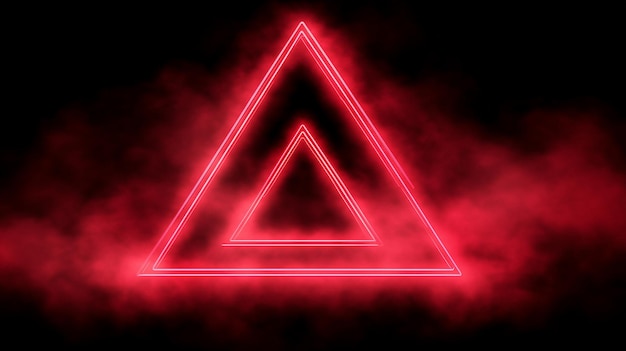 Photo red neon triangle in smoke