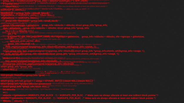 Photo red screen coding hacker concept animation with glitch programming code typing error