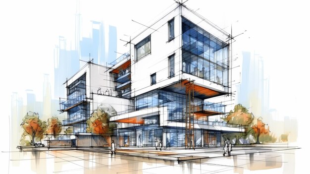 Photo a rendering of a building with a tree in the foreground