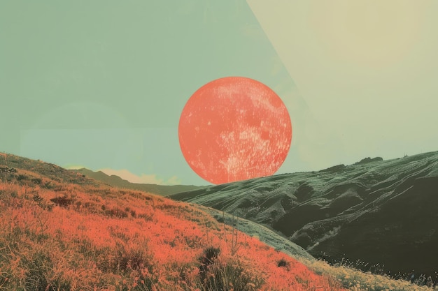 Photo retro collage of countryside vegetation astronomy outdoors