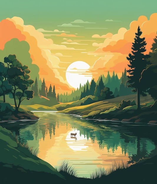 Photo river illustration lofi