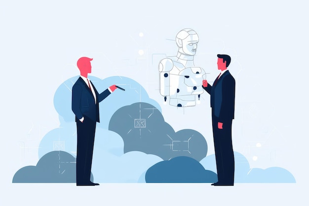 Photo robot against man comparison of artificial intelligence