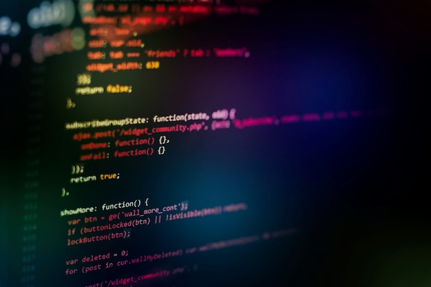 Photo running computer data / www programming. coding script text on screen. notebook closeup photo.