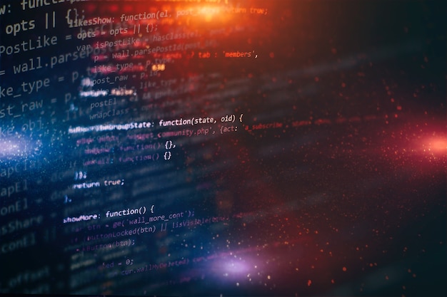 Photo running computer data / www programming. coding script text on screen. notebook closeup photo.