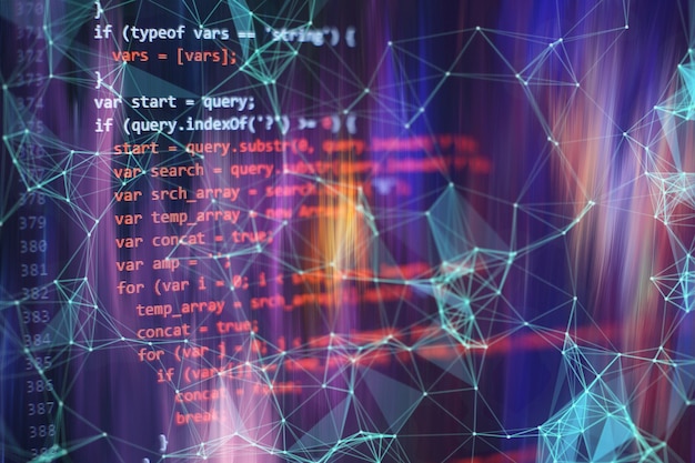 Photo running computer data / www programming. web programming functions on laptop on laptop. it business. python code computer screen. mobile application design concept.