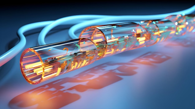 Photo seamless internet cable connection in 3d render with data flow visualization