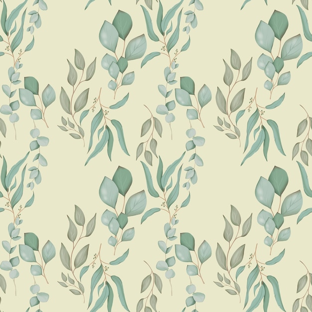 Photo seamless pattern with eucalyptus and leaves handdrawn illustrations